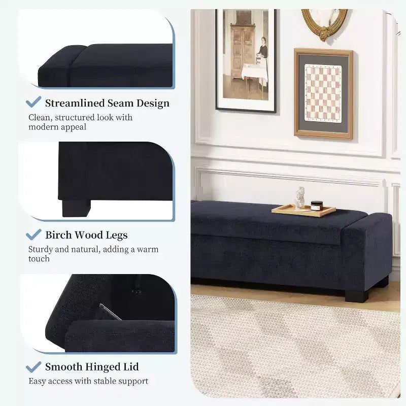Christopher Knight Home Olivia Indoor Upholstered Modern Storage Ottoman Midnight Blue