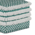 Ari Square Woven PET Polyester Pouf Turquoise/White - WyndenHall