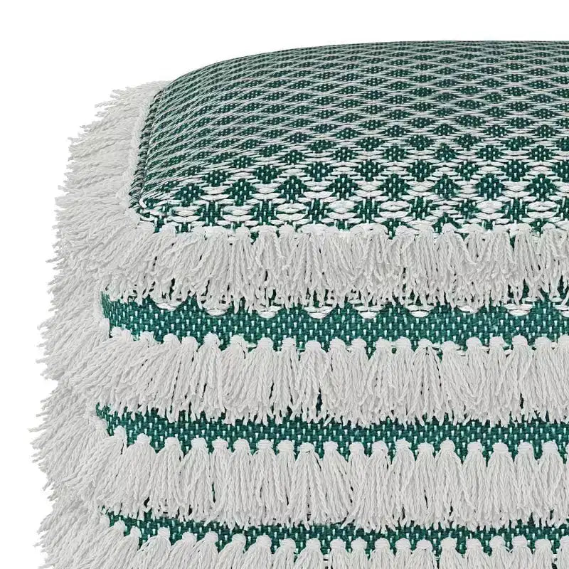 Ari Square Woven PET Polyester Pouf Turquoise/White - WyndenHall