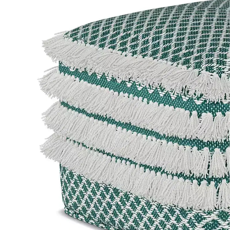 Ari Square Woven PET Polyester Pouf Turquoise/White - WyndenHall