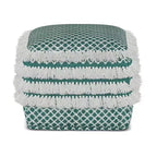 Ari Square Woven PET Polyester Pouf Turquoise/White - WyndenHall