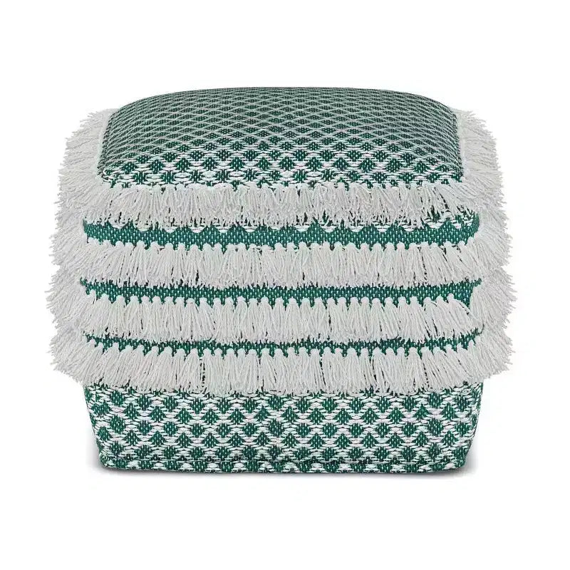 Ari Square Woven PET Polyester Pouf Turquoise/White - WyndenHall