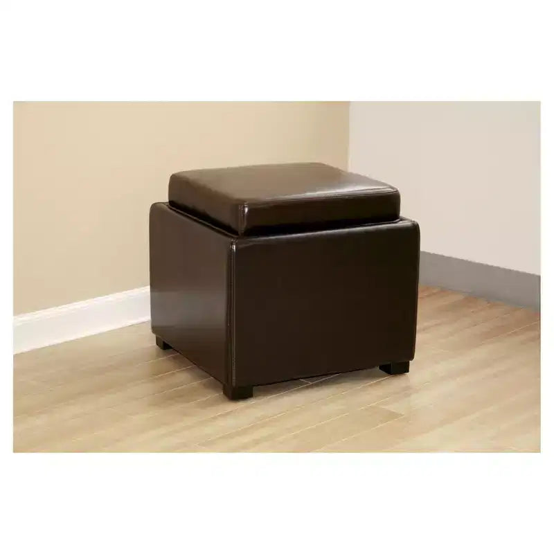 Tate Storage Ottoman Dark Brown - Baxton Studio: Compact Seating, Side Table, Non-Marking Feet