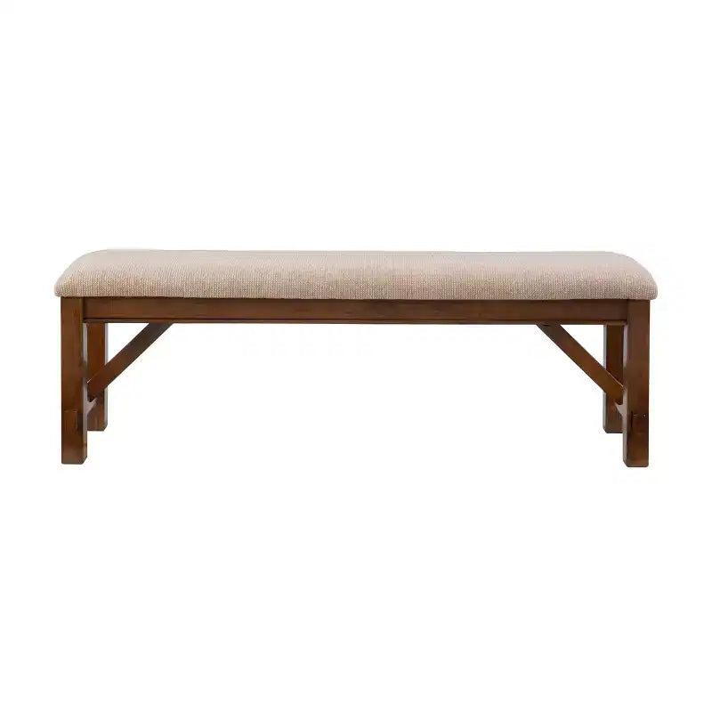 60" Jackson Traditional Wood Upholstered Tan Seat Bench Dark Hazelnut Brown - Powell