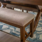 60" Jackson Traditional Wood Upholstered Tan Seat Bench Dark Hazelnut Brown - Powell