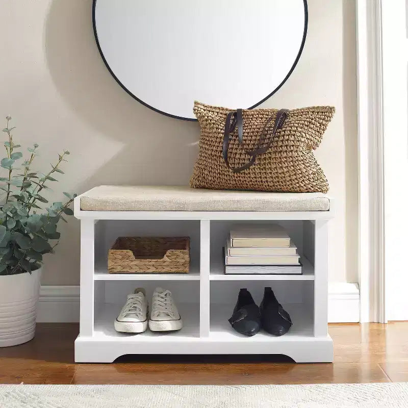 Anderson Storage Bench White - Crosley: Cushioned, Linen Upholstered, Farmhouse Style