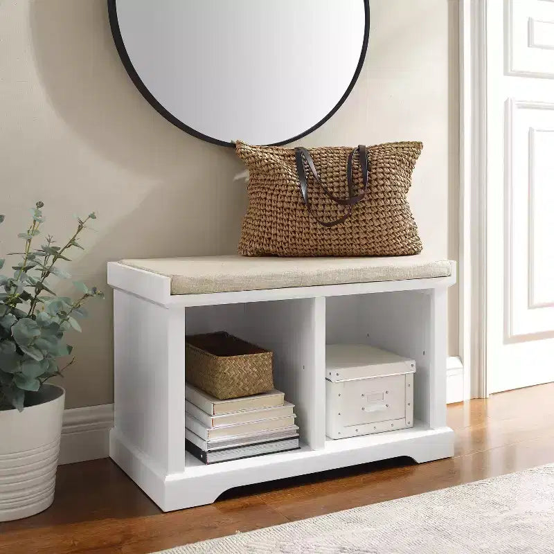 Anderson Storage Bench White - Crosley: Cushioned, Linen Upholstered, Farmhouse Style
