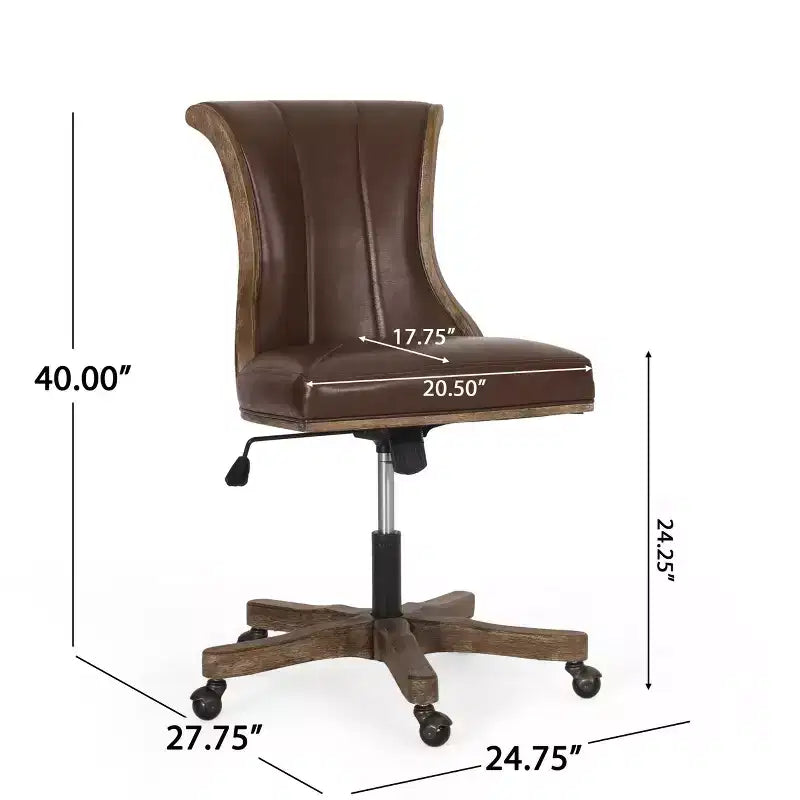 Coulee Contemporary Upholstered Roll Back Swivel Office Chair Dark Brown/Natural - Christopher Knight Home: Ergonomic, Adjustable Height