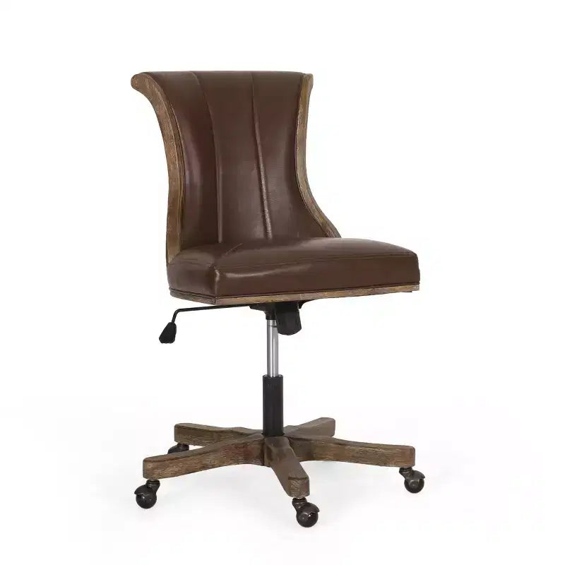 Coulee Contemporary Upholstered Roll Back Swivel Office Chair Dark Brown/Natural - Christopher Knight Home: Ergonomic, Adjustable Height