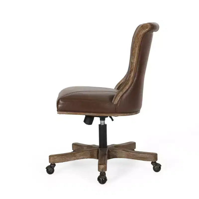 Coulee Contemporary Upholstered Roll Back Swivel Office Chair Dark Brown/Natural - Christopher Knight Home: Ergonomic, Adjustable Height
