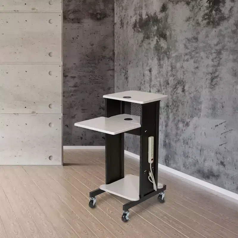 Premium Presentation Lecture Podium Cart: Mobile, with Power Strip - Hampden Furnishings