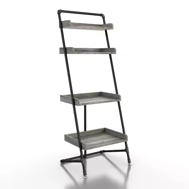 HOMES: Inside + Out 70.86" Humbolt Ladder Display Shelf Vintage Gray Oak: Industrial Style, 4-Tier Storage