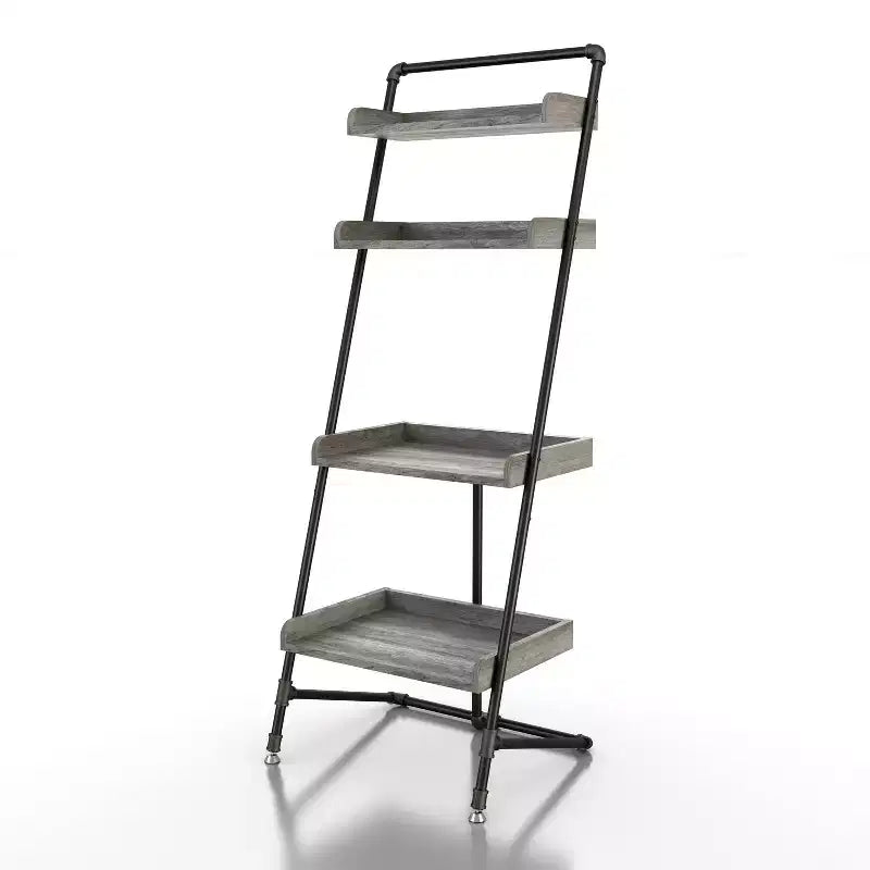 HOMES: Inside + Out 70.86" Humbolt Ladder Display Shelf Vintage Gray Oak: Industrial Style, 4-Tier Storage