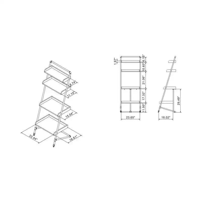 HOMES: Inside + Out 70.86" Humbolt Ladder Display Shelf Vintage Gray Oak: Industrial Style, 4-Tier Storage