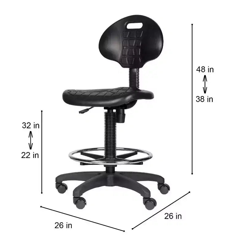 22"-32" Adjustable Height Polyurethane Task Chair: Swivel, Lumbar Support, Wheels - Hampden Furnishings