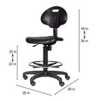 22"-32" Adjustable Height Polyurethane Task Chair: Swivel, Lumbar Support, Wheels - Hampden Furnishings