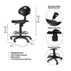 22"-32" Adjustable Height Polyurethane Task Chair: Swivel, Lumbar Support, Wheels - Hampden Furnishings