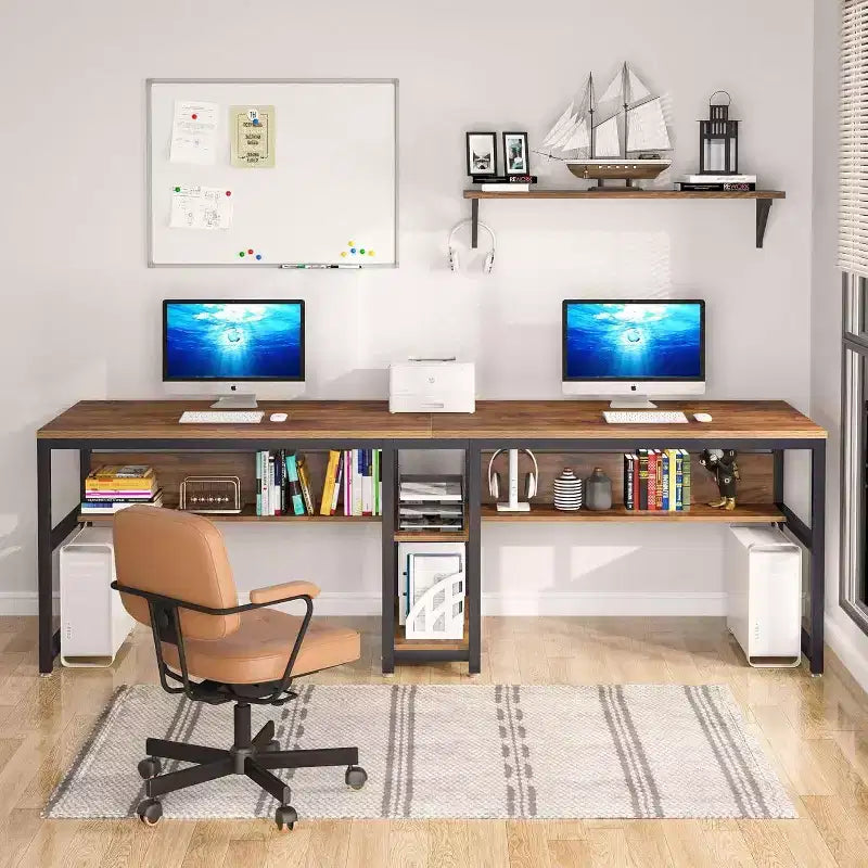LITTLE TREE 78.7" Computer Desk Light Brown