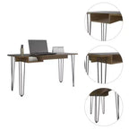 Manila Computer Desk Brown - Boahaus: Ergonomic 55" Wide, Glass Top, Metal Legs, Shelf