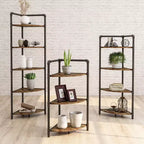 24/7 Shop At Home 63.75" Beeme 5 Tier Corner Bookshelf Sand Black/Light Pure Copper: Industrial Style MDF Storage