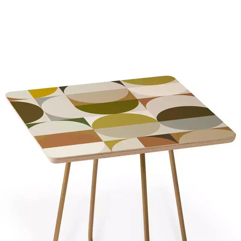 The Old Art Studio Mid Century Side Table White/Gold - Deny Designs: Baltic Birch, Steel Legs, Matte Finish