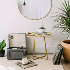 The Old Art Studio Mid Century Side Table White/Gold - Deny Designs: Baltic Birch, Steel Legs, Matte Finish