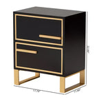 Giolla Wood and Metal 2 Drawer End Table Black/Gold - Baxton Studio: Sleek Side Table with Storage, Modern Design