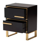 Giolla Wood and Metal 2 Drawer End Table Black/Gold - Baxton Studio: Sleek Side Table with Storage, Modern Design