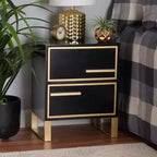 Giolla Wood and Metal 2 Drawer End Table Black/Gold - Baxton Studio: Sleek Side Table with Storage, Modern Design