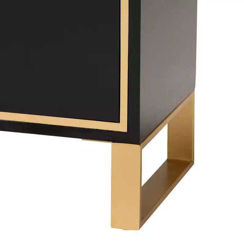 Giolla Wood and Metal 2 Drawer End Table Black/Gold - Baxton Studio: Sleek Side Table with Storage, Modern Design