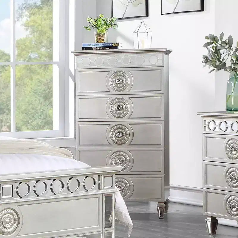 31" Varian Decorative Storage Drawer Silver and Mirrored Finish - Acme Furniture