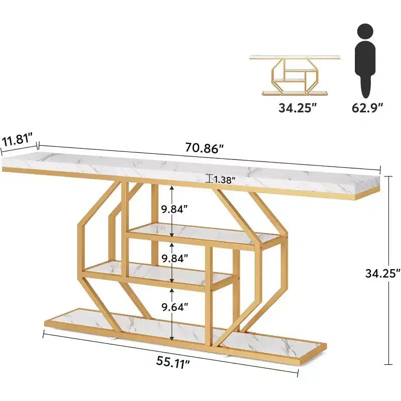 LITTLE TREE 70.9" Long 4 Tier Entryway Console Table with Storage Shelf White/Gold