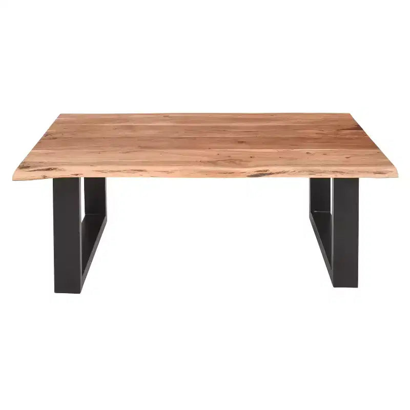 The Urban Port 45" Acacia Wood Rectangular Coffee Table Live Edge Details Black Powder Coated Metal Base Natural Brown