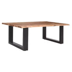 The Urban Port 45" Acacia Wood Rectangular Coffee Table Live Edge Details Black Powder Coated Metal Base Natural Brown