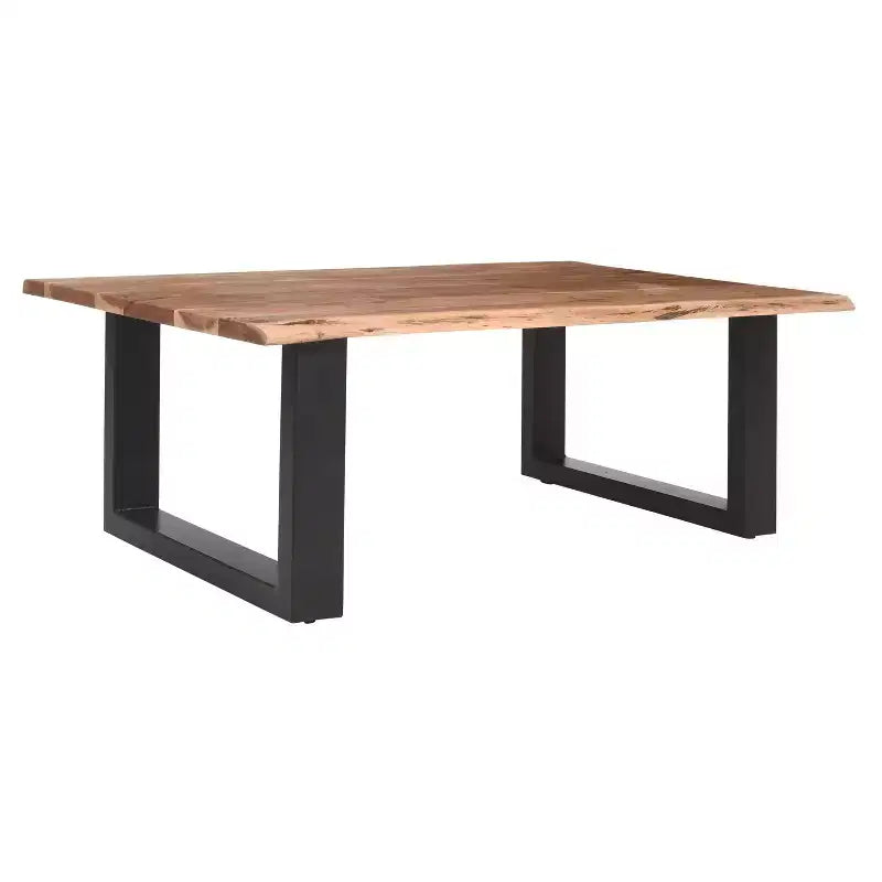 The Urban Port 45" Acacia Wood Rectangular Coffee Table Live Edge Details Black Powder Coated Metal Base Natural Brown