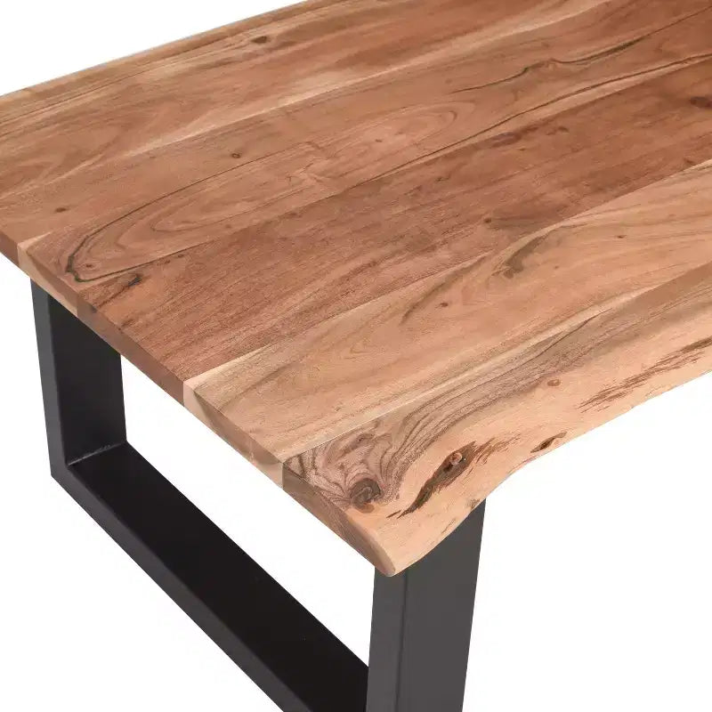 The Urban Port 45" Acacia Wood Rectangular Coffee Table Live Edge Details Black Powder Coated Metal Base Natural Brown