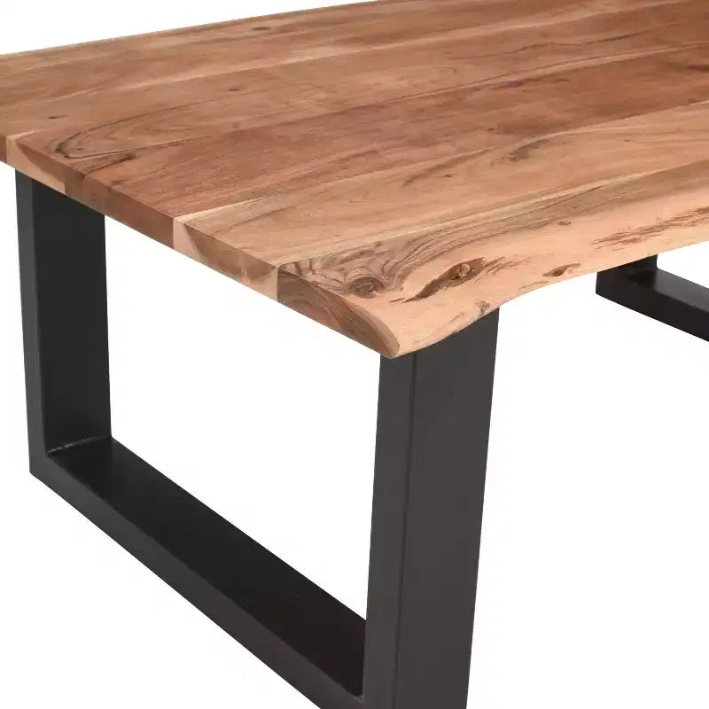 The Urban Port 45" Acacia Wood Rectangular Coffee Table Live Edge Details Black Powder Coated Metal Base Natural Brown
