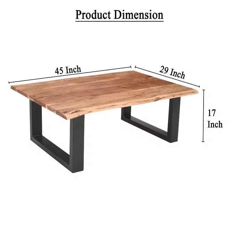 The Urban Port 45" Acacia Wood Rectangular Coffee Table Live Edge Details Black Powder Coated Metal Base Natural Brown