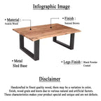 The Urban Port 45" Acacia Wood Rectangular Coffee Table Live Edge Details Black Powder Coated Metal Base Natural Brown