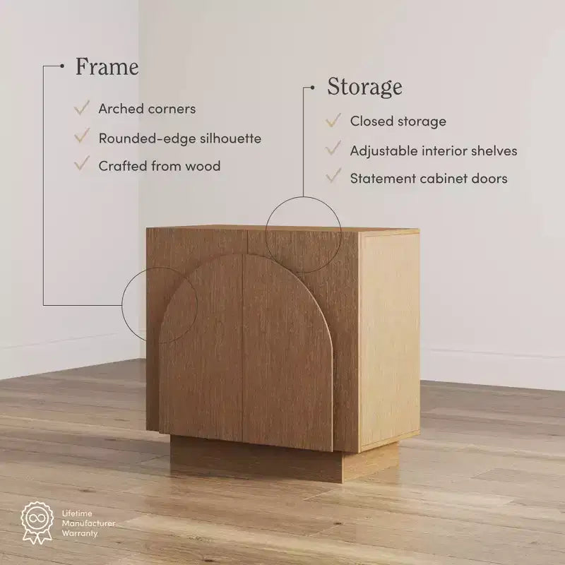 Nathan James Iris Mid-Century Arched Storage Cabinet Natural Brushed Light Brown: Veneer Surface, Fixed Shelf, Wood Frame