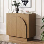 Nathan James Iris Mid-Century Arched Storage Cabinet Natural Brushed Light Brown: Veneer Surface, Fixed Shelf, Wood Frame