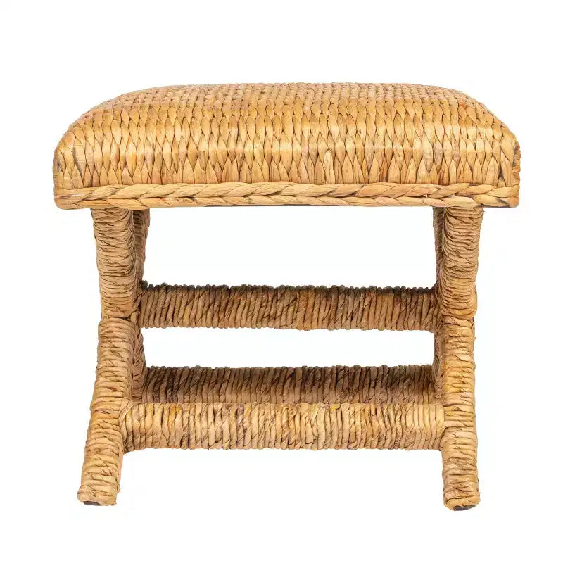 Storied Home Woven Water Hyacinth and Wood Accent Table Brown: Mahogany Frame, No Assembly Required