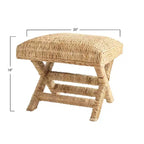 Storied Home Woven Water Hyacinth and Wood Accent Table Brown: Mahogany Frame, No Assembly Required
