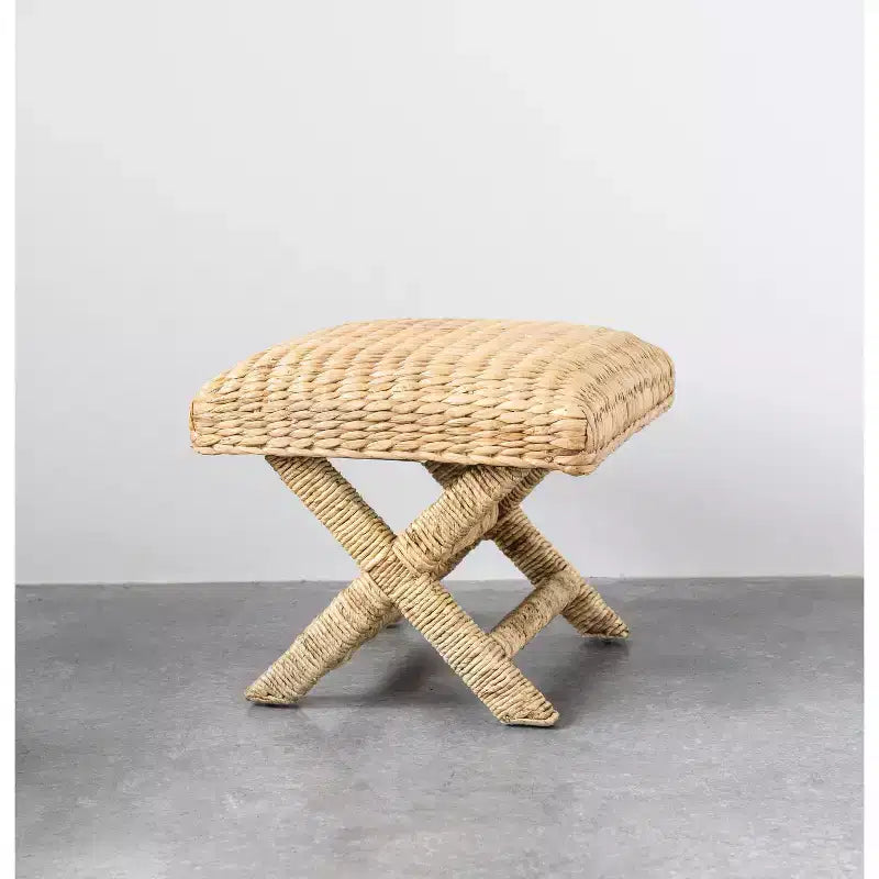 Storied Home Woven Water Hyacinth and Wood Accent Table Brown: Mahogany Frame, No Assembly Required
