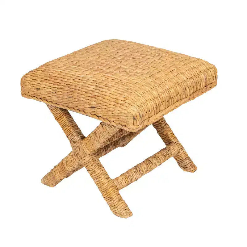 Storied Home Woven Water Hyacinth and Wood Accent Table Brown: Mahogany Frame, No Assembly Required
