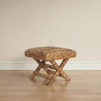 Storied Home Woven Water Hyacinth and Wood Accent Table Brown: Mahogany Frame, No Assembly Required