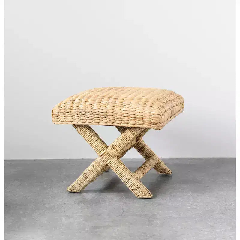 Storied Home Woven Water Hyacinth and Wood Accent Table Brown: Mahogany Frame, No Assembly Required