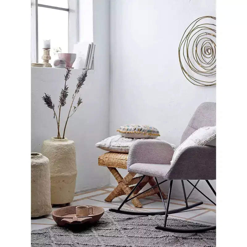 Storied Home Woven Water Hyacinth and Wood Accent Table Brown: Mahogany Frame, No Assembly Required