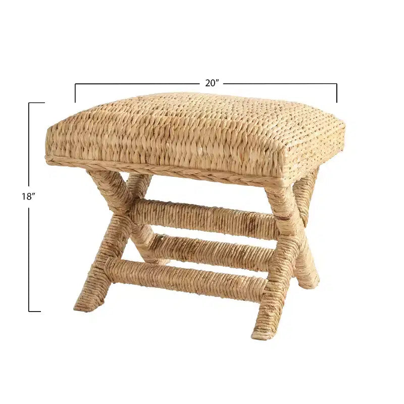 Storied Home Woven Water Hyacinth and Wood Accent Table Brown: Mahogany Frame, No Assembly Required