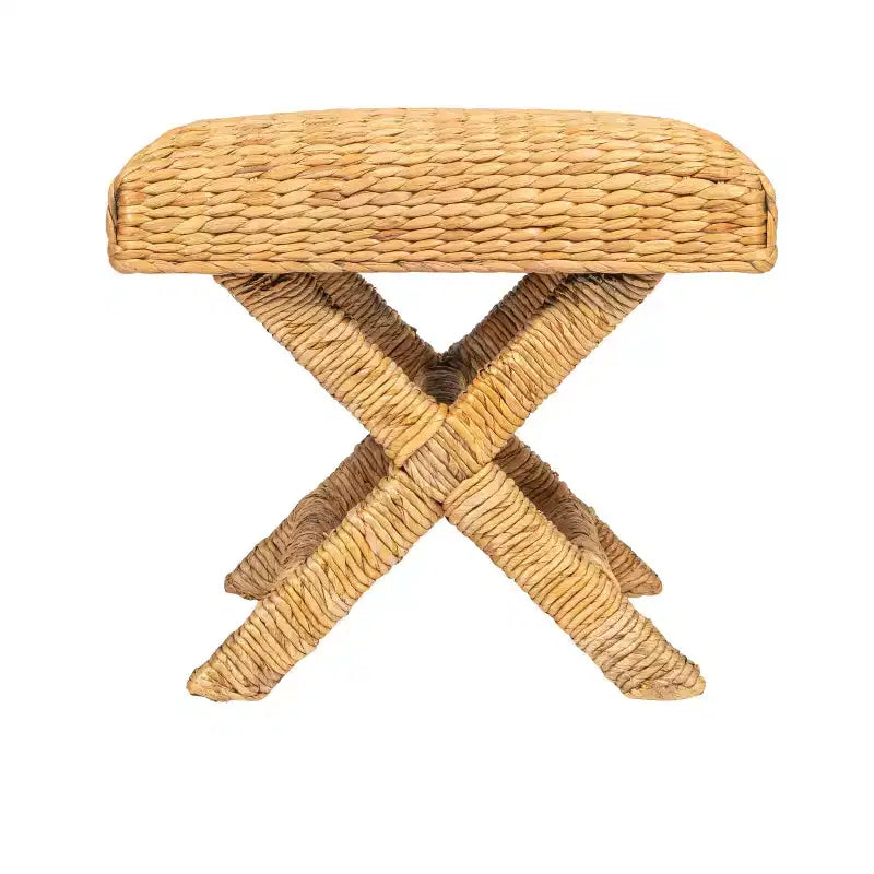 Storied Home Woven Water Hyacinth and Wood Accent Table Brown: Mahogany Frame, No Assembly Required
